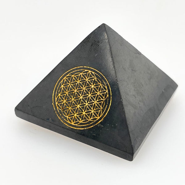 Shungite Pyramid – Flower of Life - 50mm