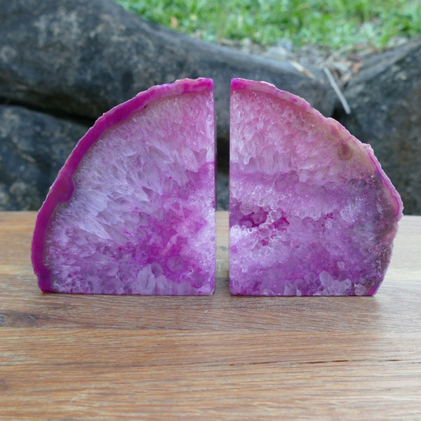 Pink Agate Bookends for Shelves, Geode Crystal Book Ends for Books, Stone Decor Home Decorative Unique