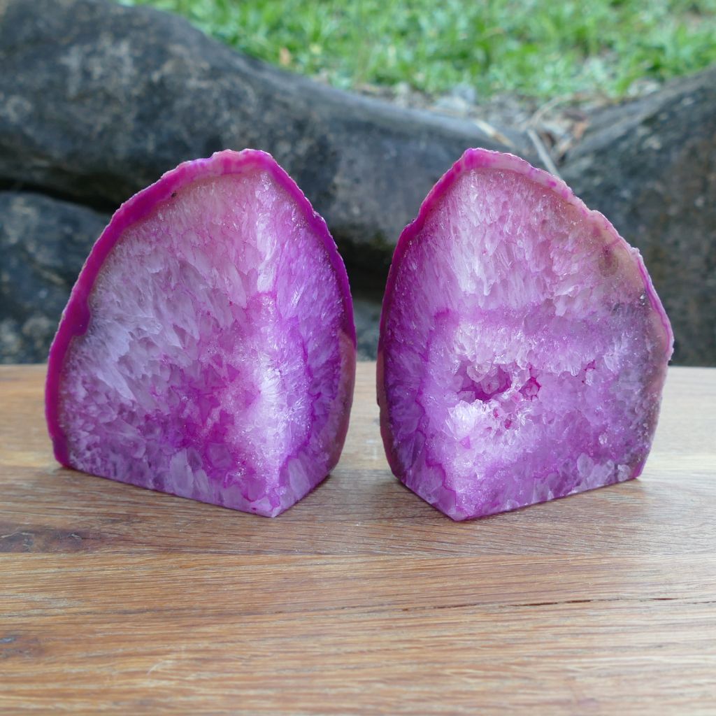 pink agate bookends