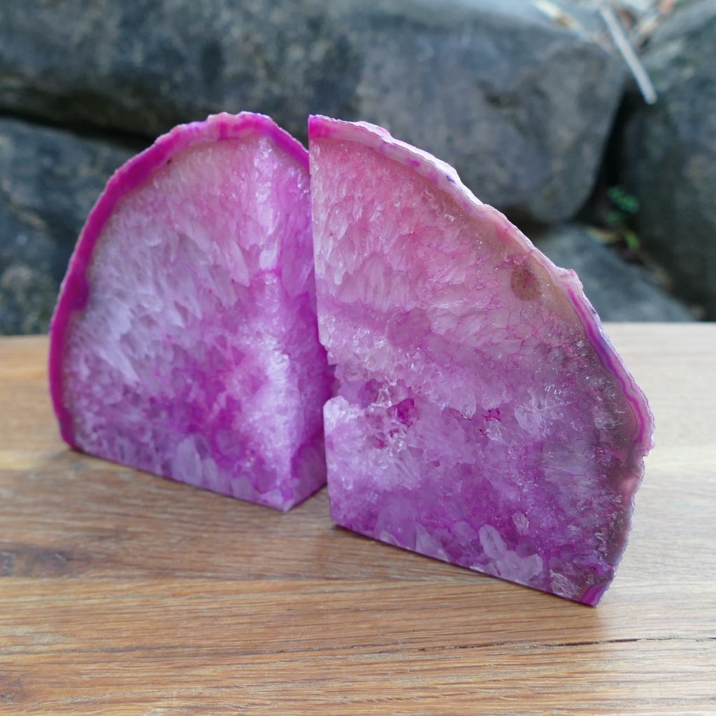 pink agate bookends
