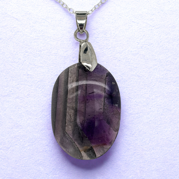 Purple Fluorite Pendant – Polished Oval with Metal Bail