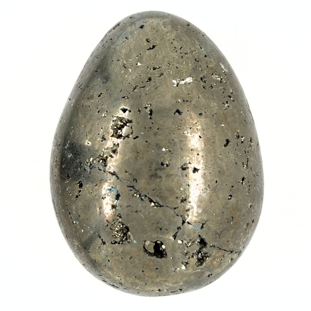 Natural Pyrite crystal egg with sparkling druzy cavity and cubic crystal formations