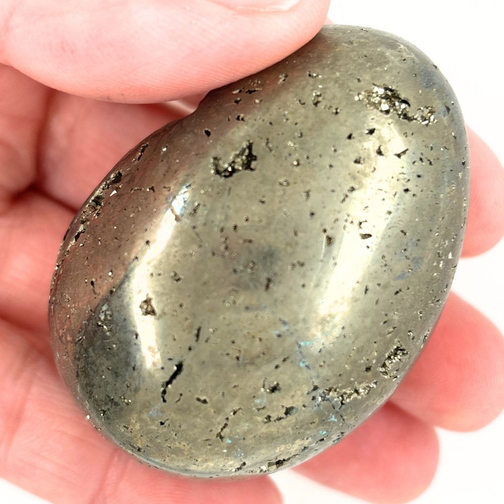 Natural Pyrite crystal egg with sparkling druzy cavity and cubic crystal formations