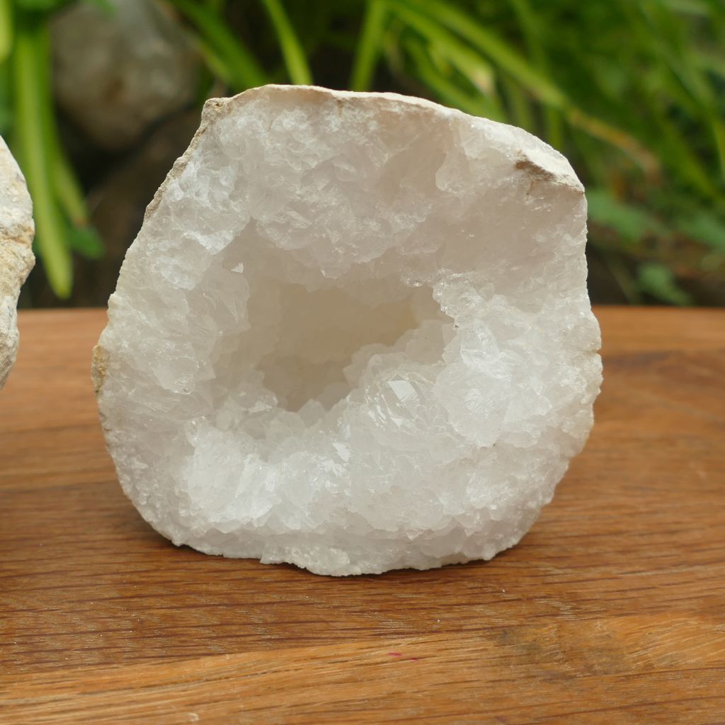 quartz with calcite geode pair