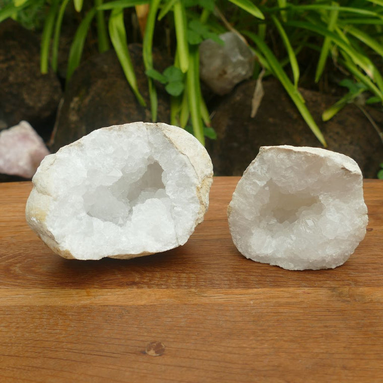 quartz with calcite geode pair