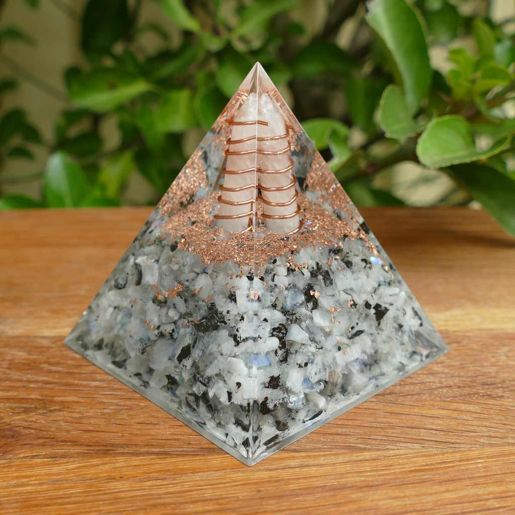 rainbow moonstone orgonite pyramid