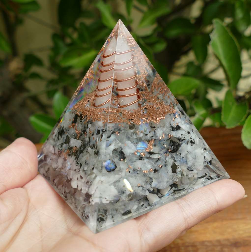 rainbow moonstone orgonite pyramid