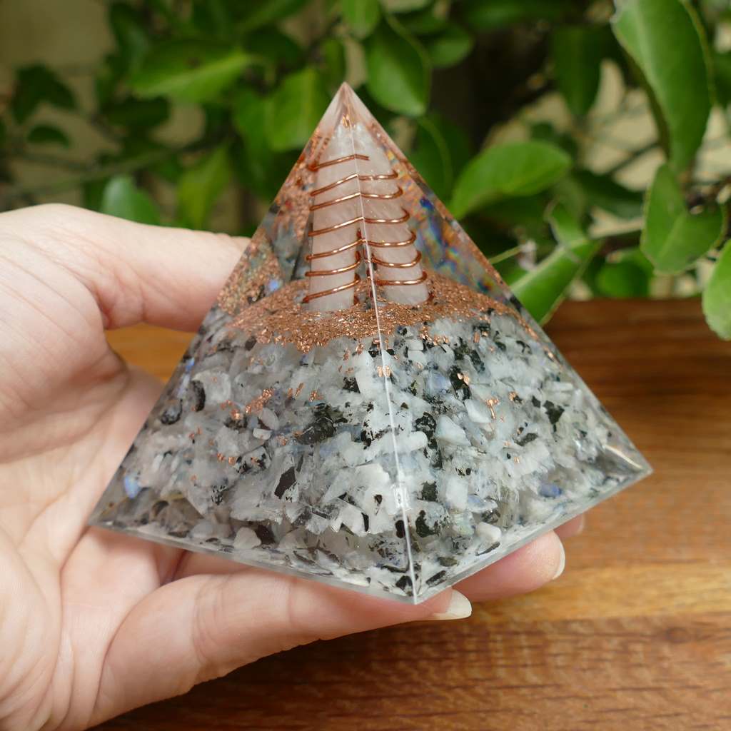 rainbow moonstone orgonite pyramid