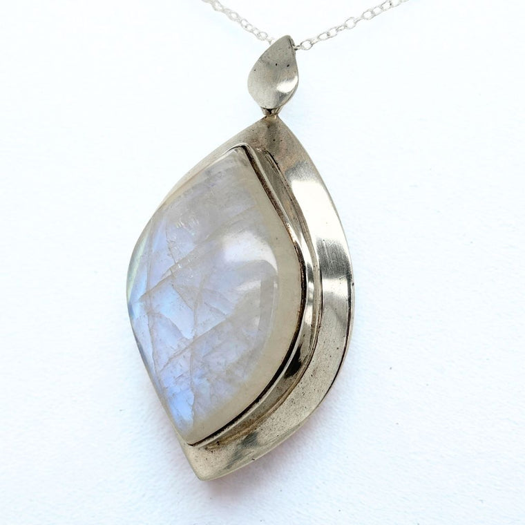 Rainbow Moonstone Pendant Australia | Large Moonstone Necklace Silver Plated