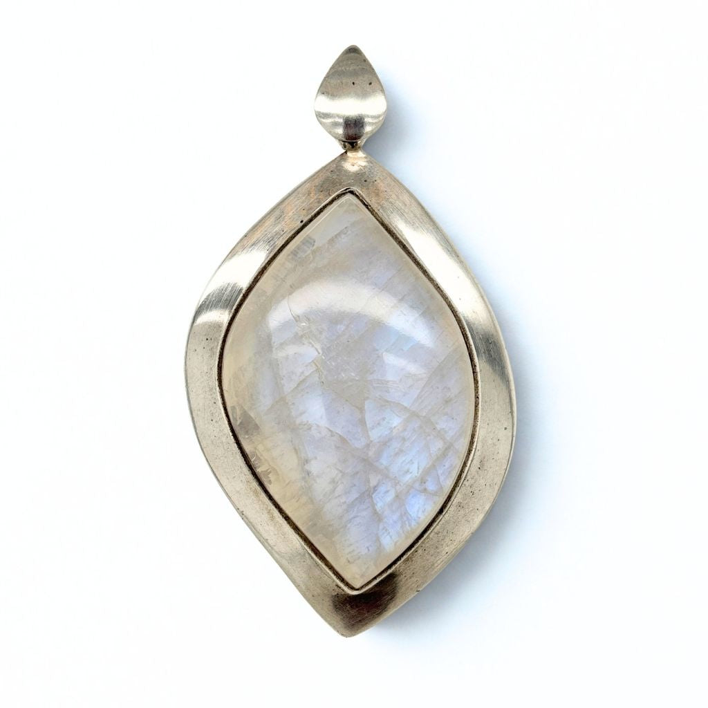 Rainbow Moonstone Pendant Australia | Large Moonstone Necklace Silver Plated