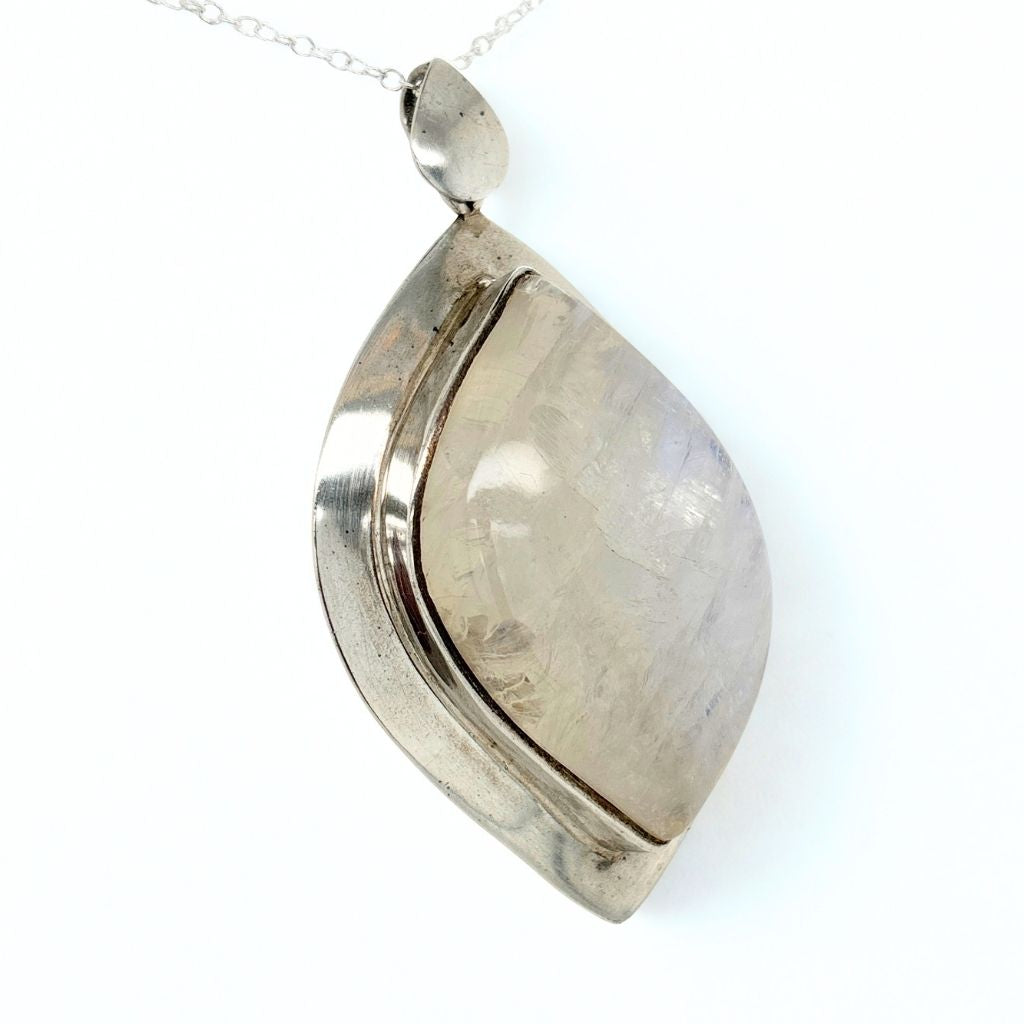Rainbow Moonstone Pendant Australia | Large Moonstone Necklace Silver Plated