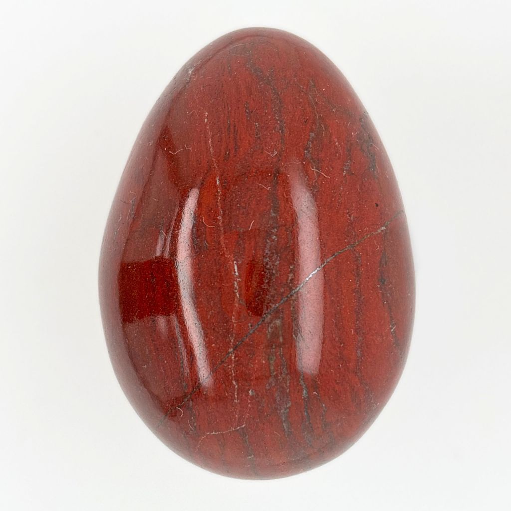 Natural Red Jasper crystal egg with deep red tones and dark markings