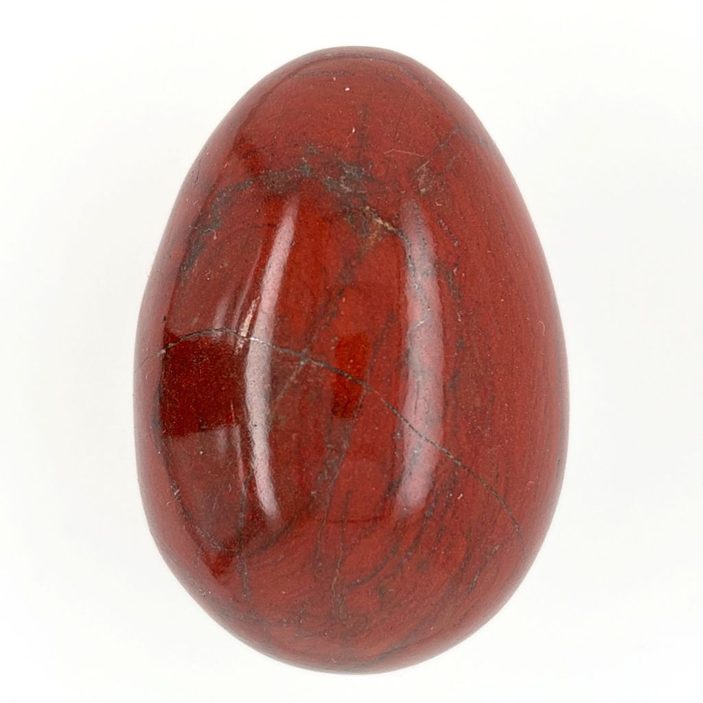 Natural Red Jasper crystal egg with deep red tones and dark markings