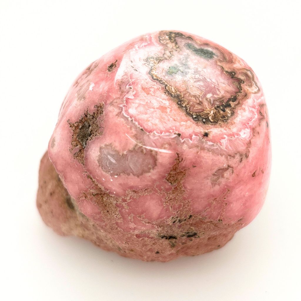 Natural Rhodochrosite part polished crystal specimen 349g with pink banding and raw crystal formations