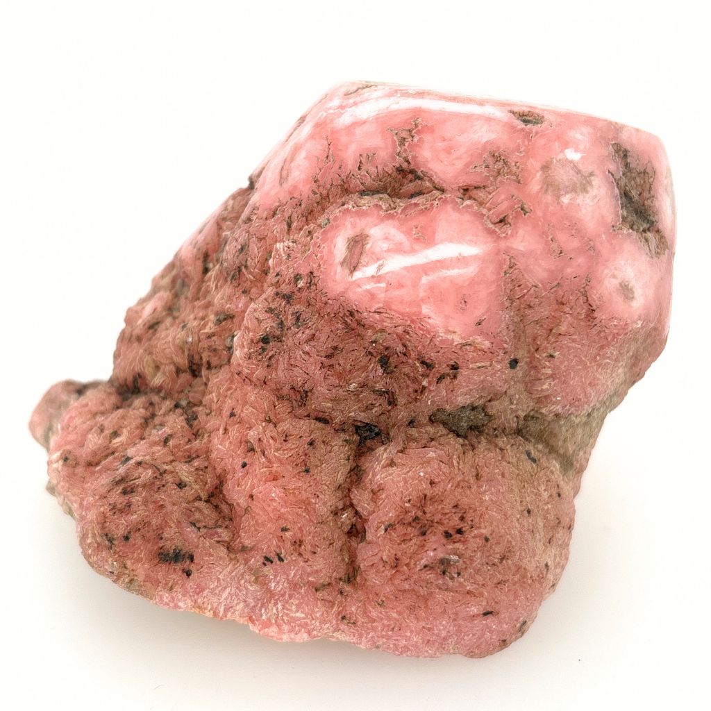 Natural Rhodochrosite part polished crystal specimen 349g with pink banding and raw crystal formations