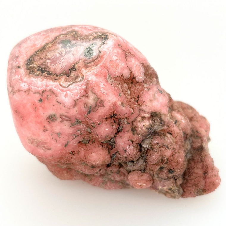 Natural Rhodochrosite part polished crystal specimen 349g with pink banding and raw crystal formations