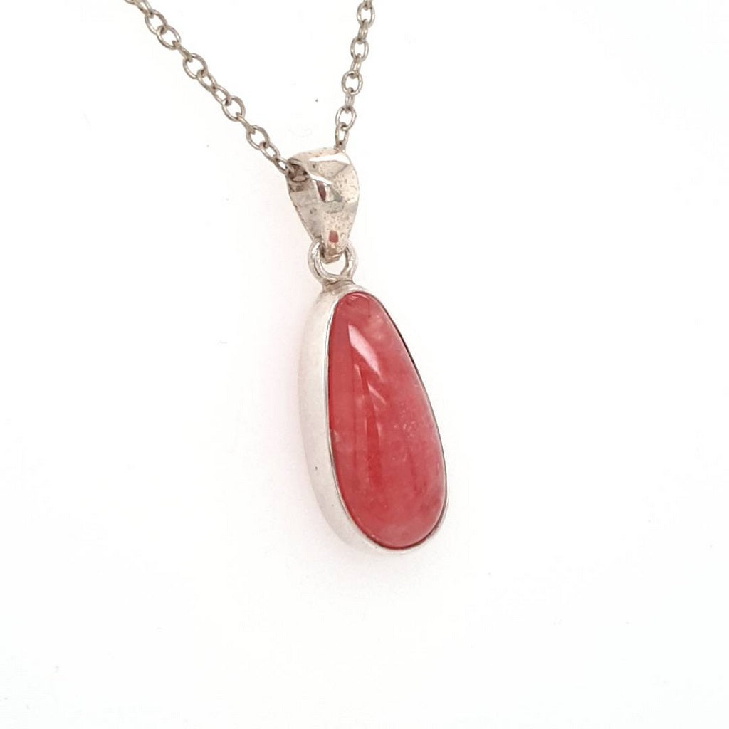 Rhodochrosite Crystal Pendant Jewellery Necklace Set in Sterling Silver