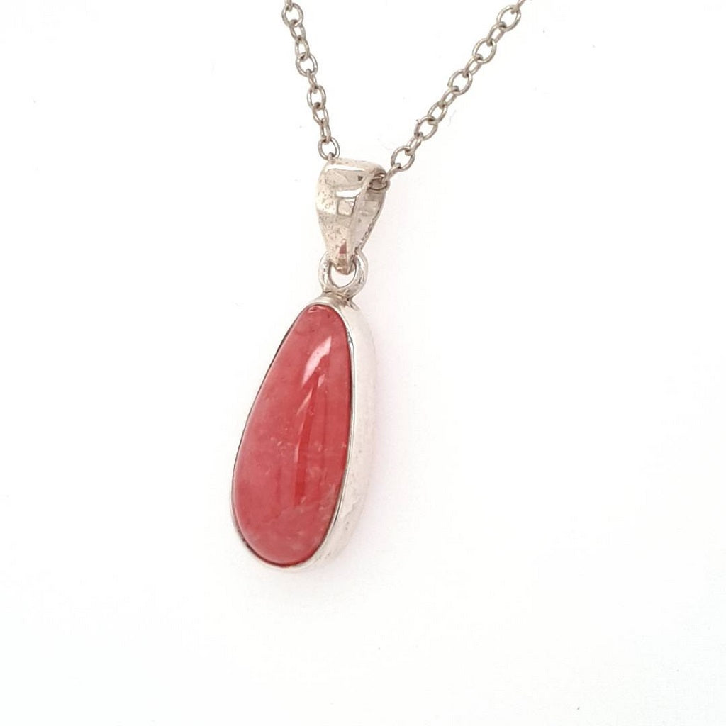 Rhodochrosite Crystal Pendant Jewellery Necklace Set in Sterling Silver