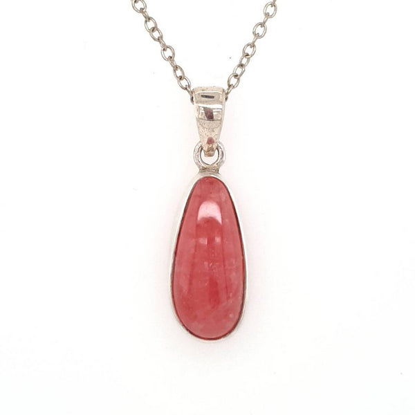 Rhodochrosite Crystal Pendant Jewellery Necklace Set in Sterling Silver