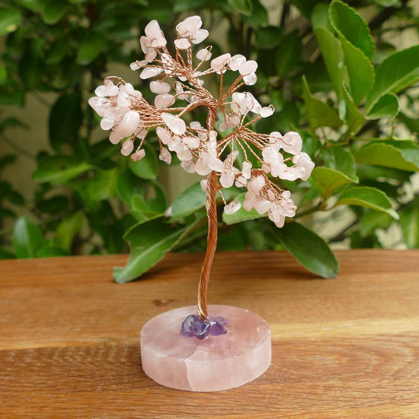 Rose Quartz Tree on Rose Quartz Disc – A Symbol of Love, Harmony & Abundance