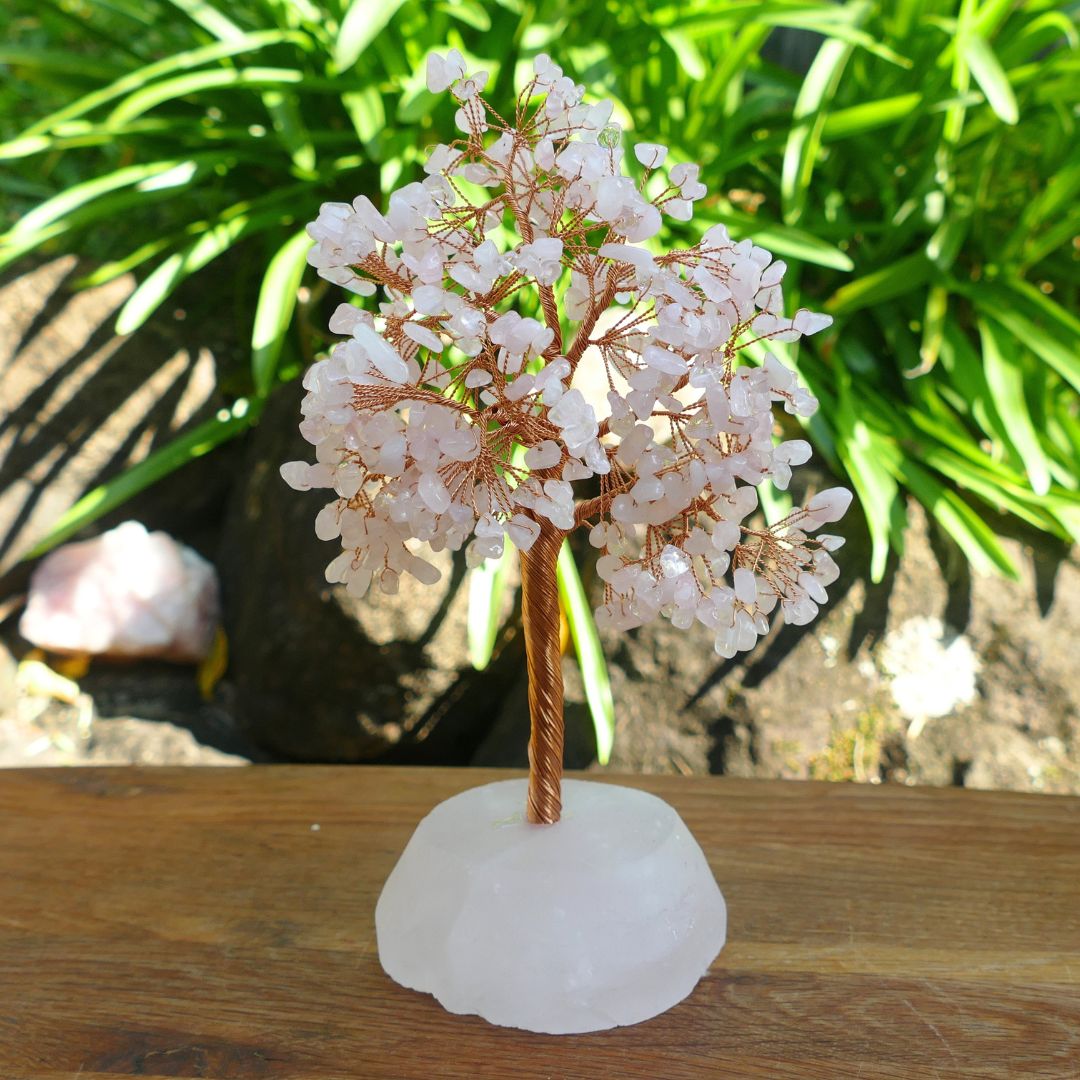 Rose Quartz Crystal Gem Tree on Rose Quartz Base
