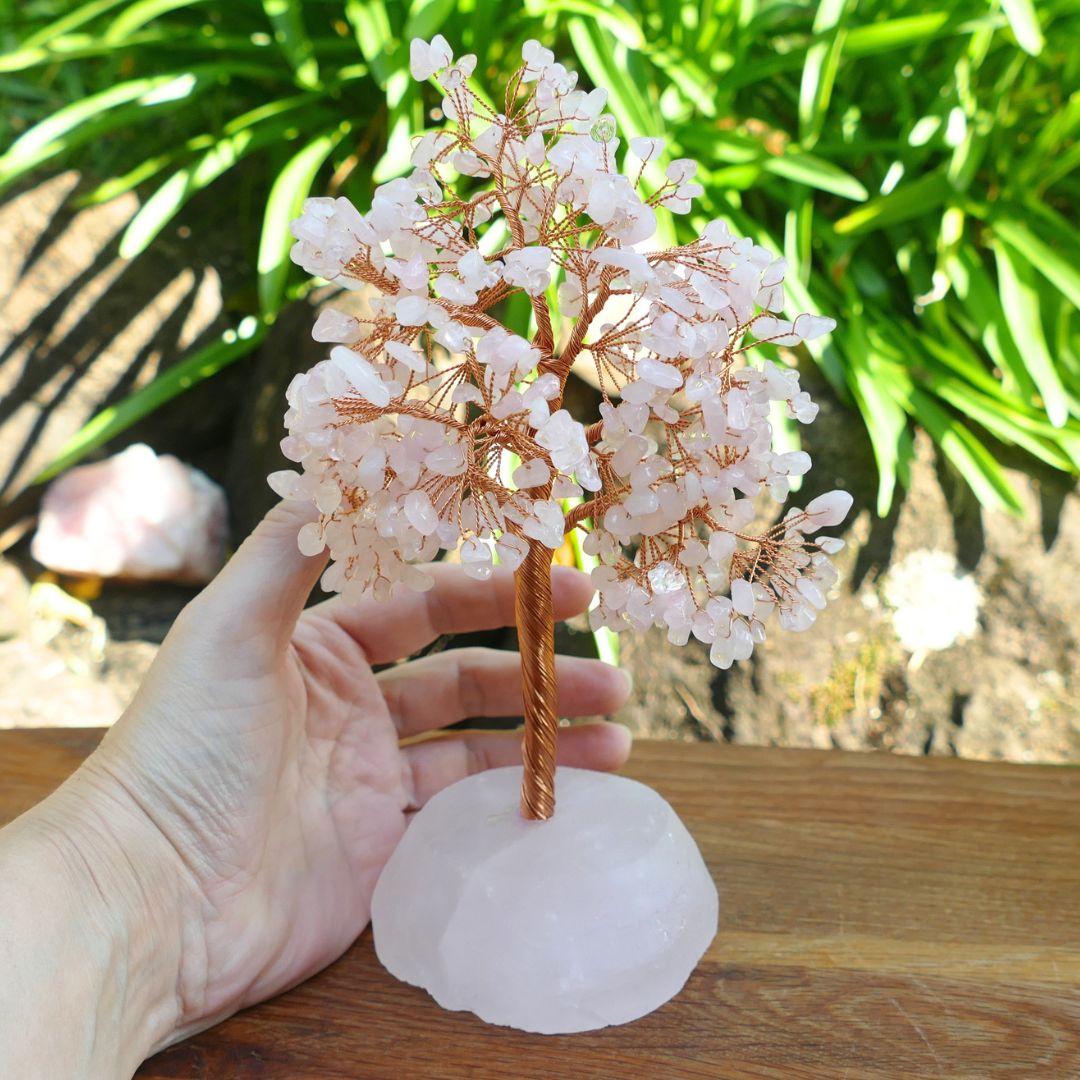 Rose Quartz Crystal Gem Tree on Rose Quartz Base