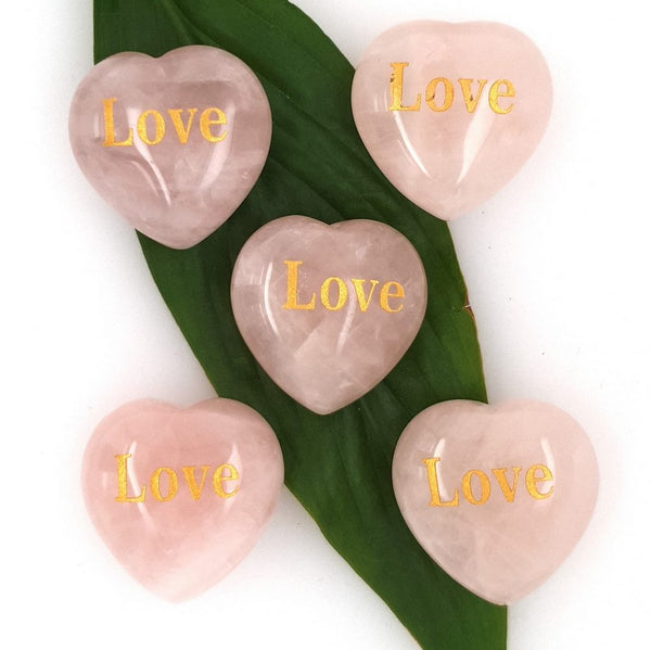 Rose Quartz Heart with Love Engraving Polished Healing Crystal Gemstone