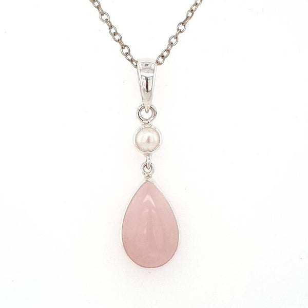 Rose Quartz Crystal and Pearl Pendant Set in Sterling Silver Natural Crystal