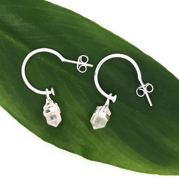 Rose Quartz Pencil Point Stud Crystal Earrings