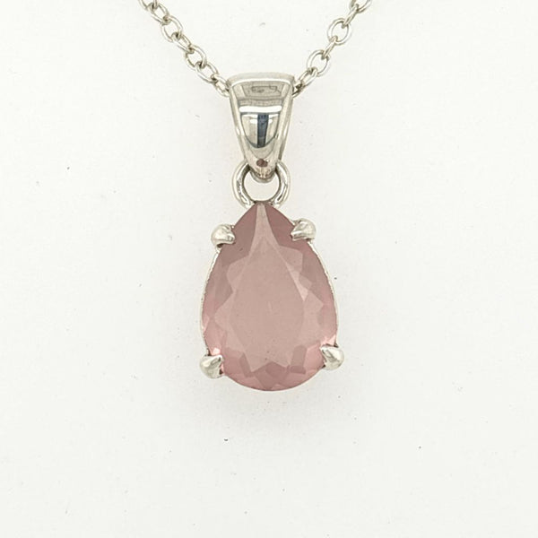 Rose Quartz Faceted Pendant Set in Sterling Silver Natural Crystal