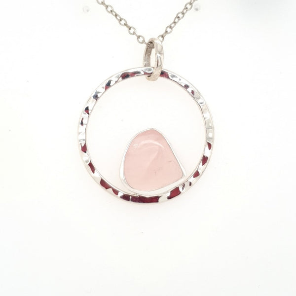 Rose Quartz Pendant Set in Sterling Silver with Natural Healing Crystal