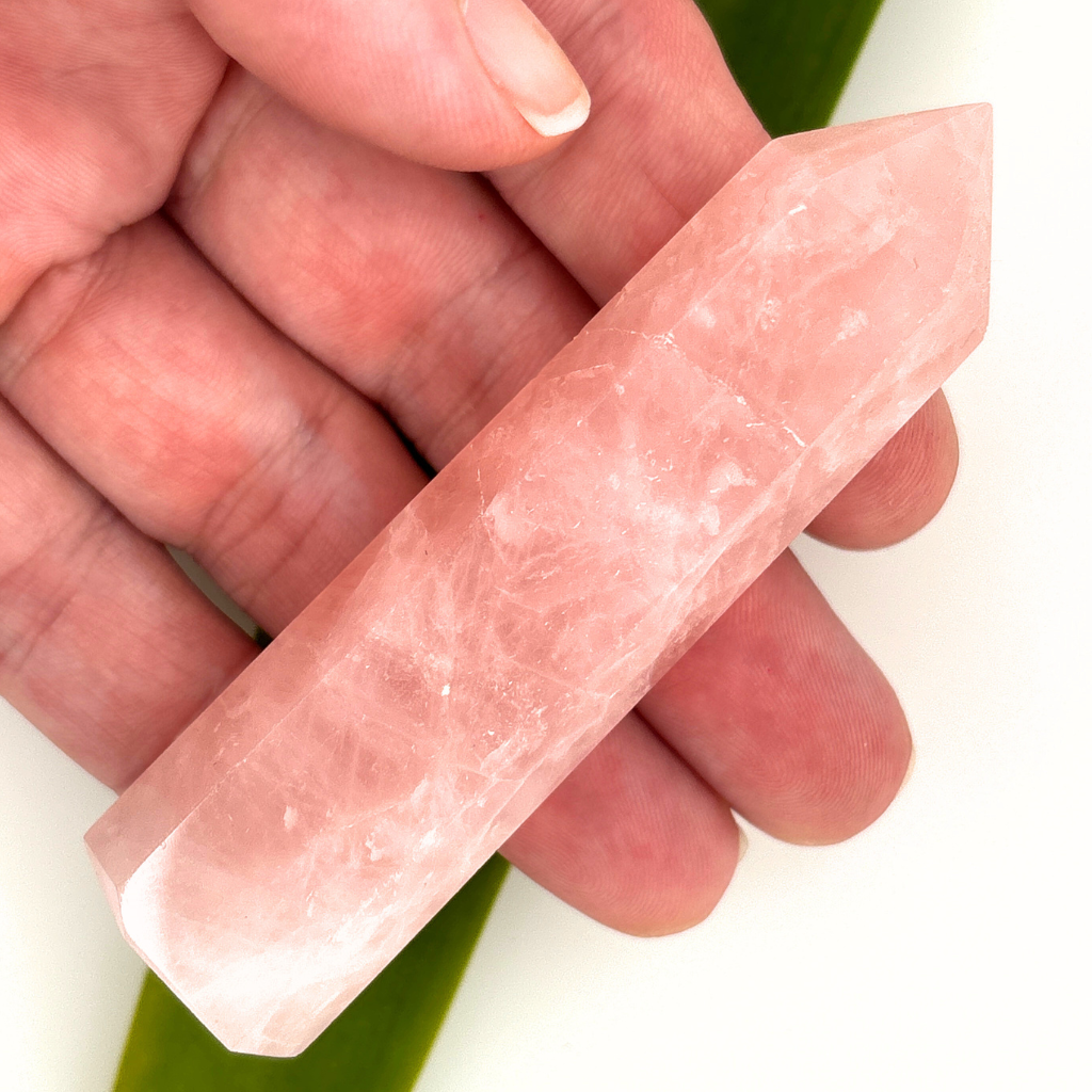 rose quartz crystal point tower