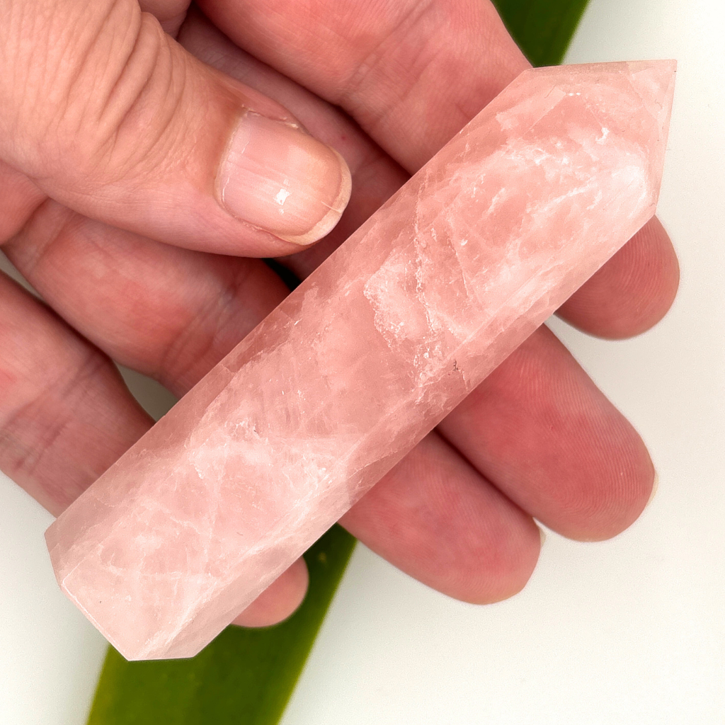 rose quartz crystal point tower