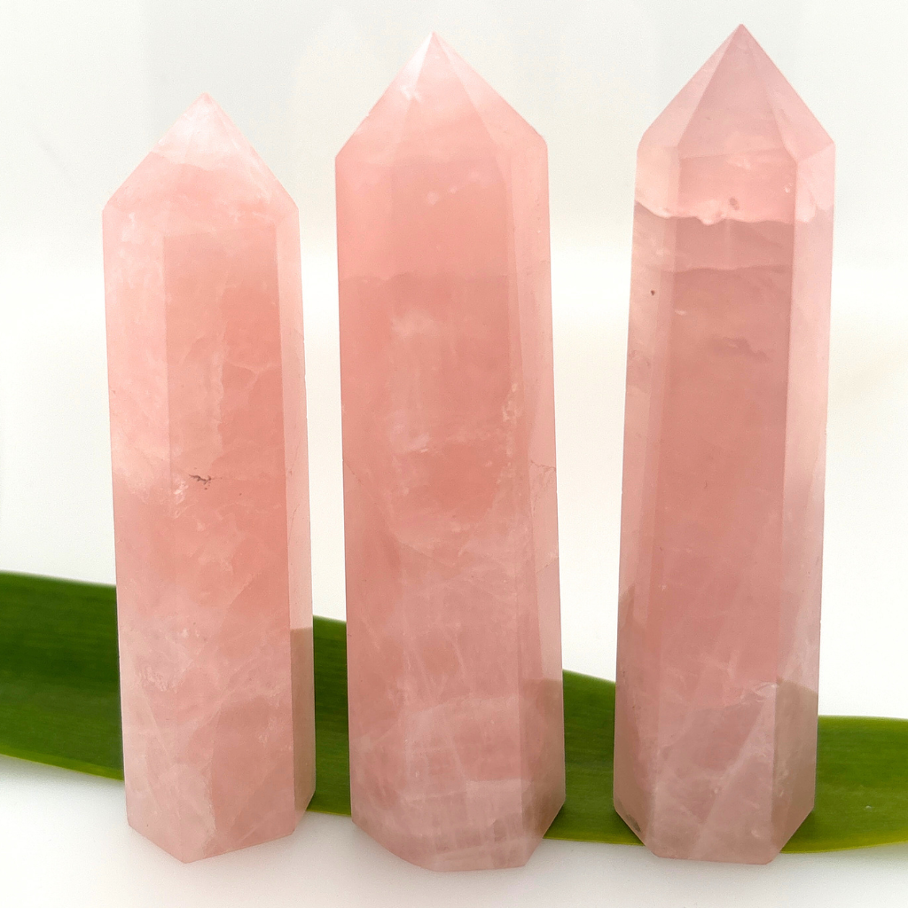rose quartz crystal point tower