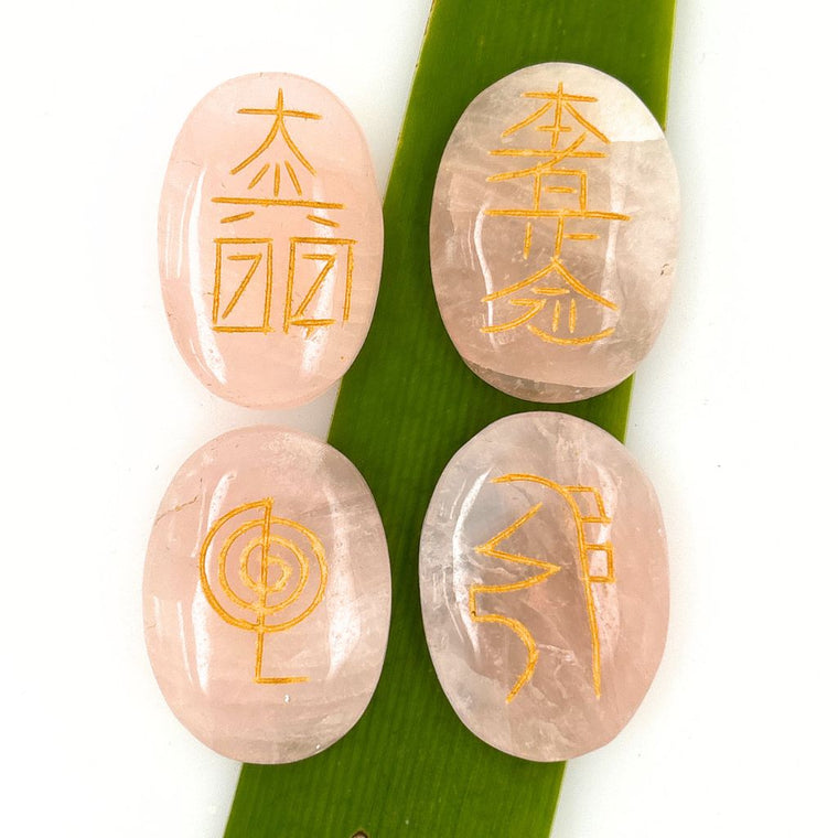 Reiki Symbol Engraved Crystal Stones | Blue Aventurine, Rose Quartz & Golden Quartz