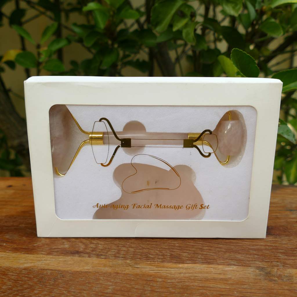 rose quartz facial roller and gua sha