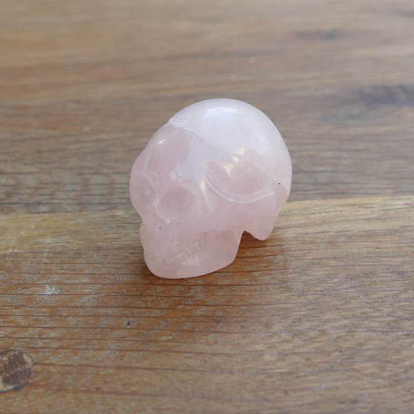Rose Quartz Crystal Skull Hand Carved Human Skull with Carved Gemstome
