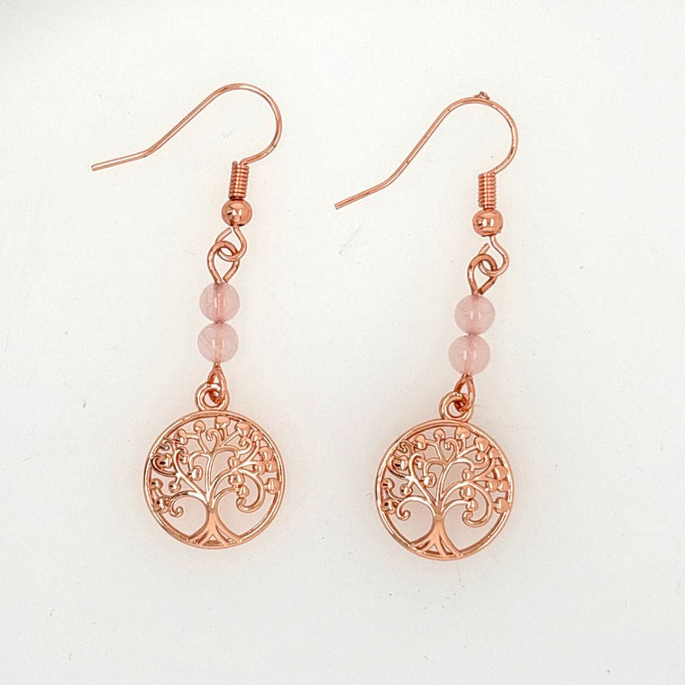 rose quartz tree of life earrings