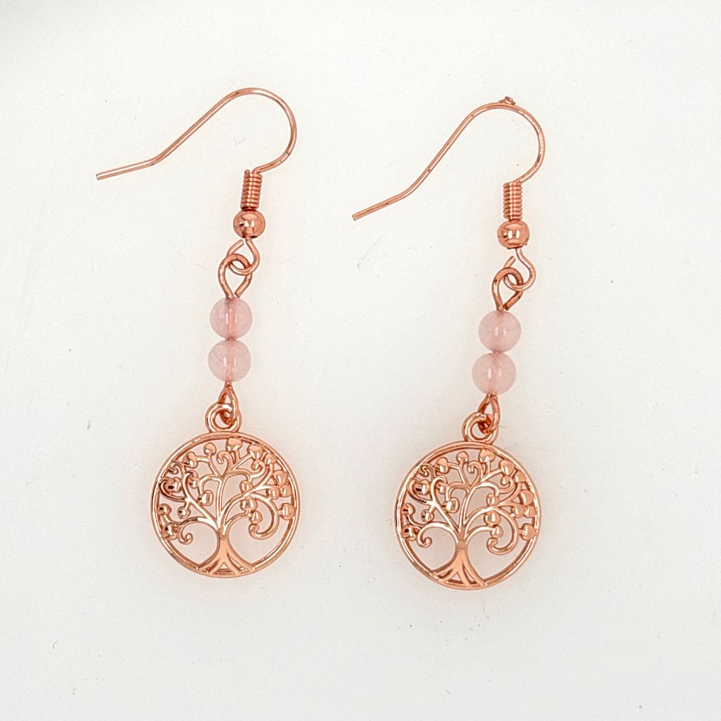 rose quartz tree of life earrings