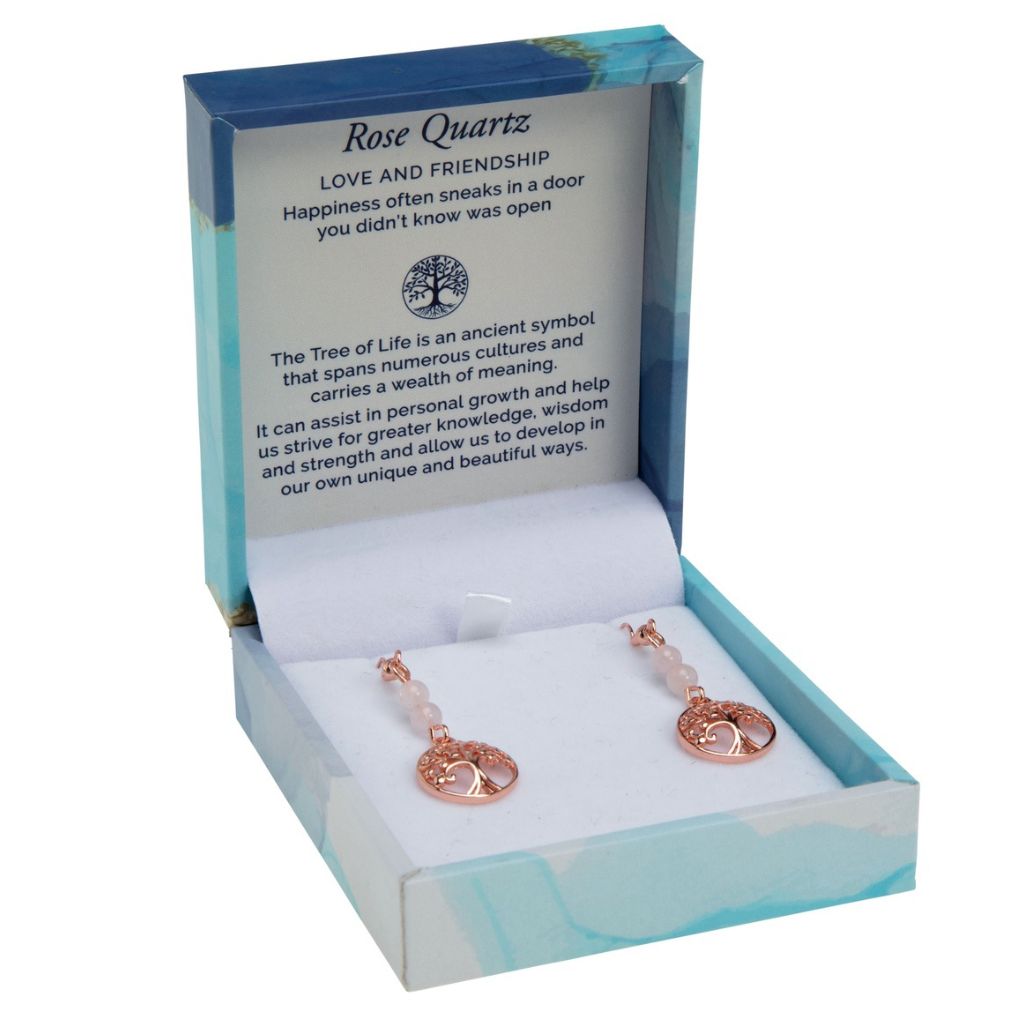 rose quartz tree of life earrings