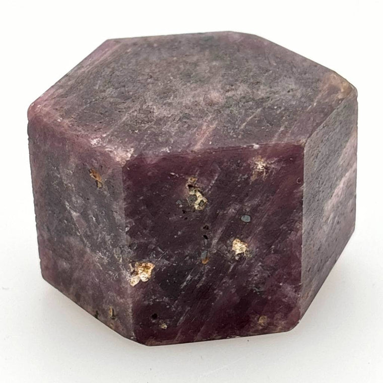Natural Ruby Hexagonal Freeform Crystal in Deep Red and Purple Tones