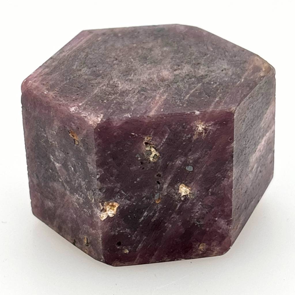 Natural Ruby Hexagonal Freeform Crystal in Deep Red and Purple Tones