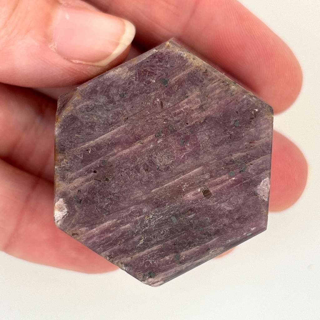 Natural Ruby Hexagonal Freeform Crystal in Deep Red and Purple Tones