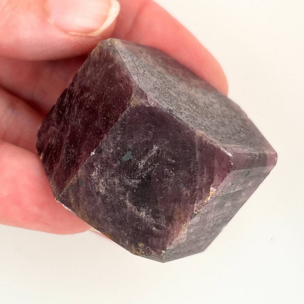 Natural Ruby Hexagonal Freeform Crystal in Deep Red and Purple Tones