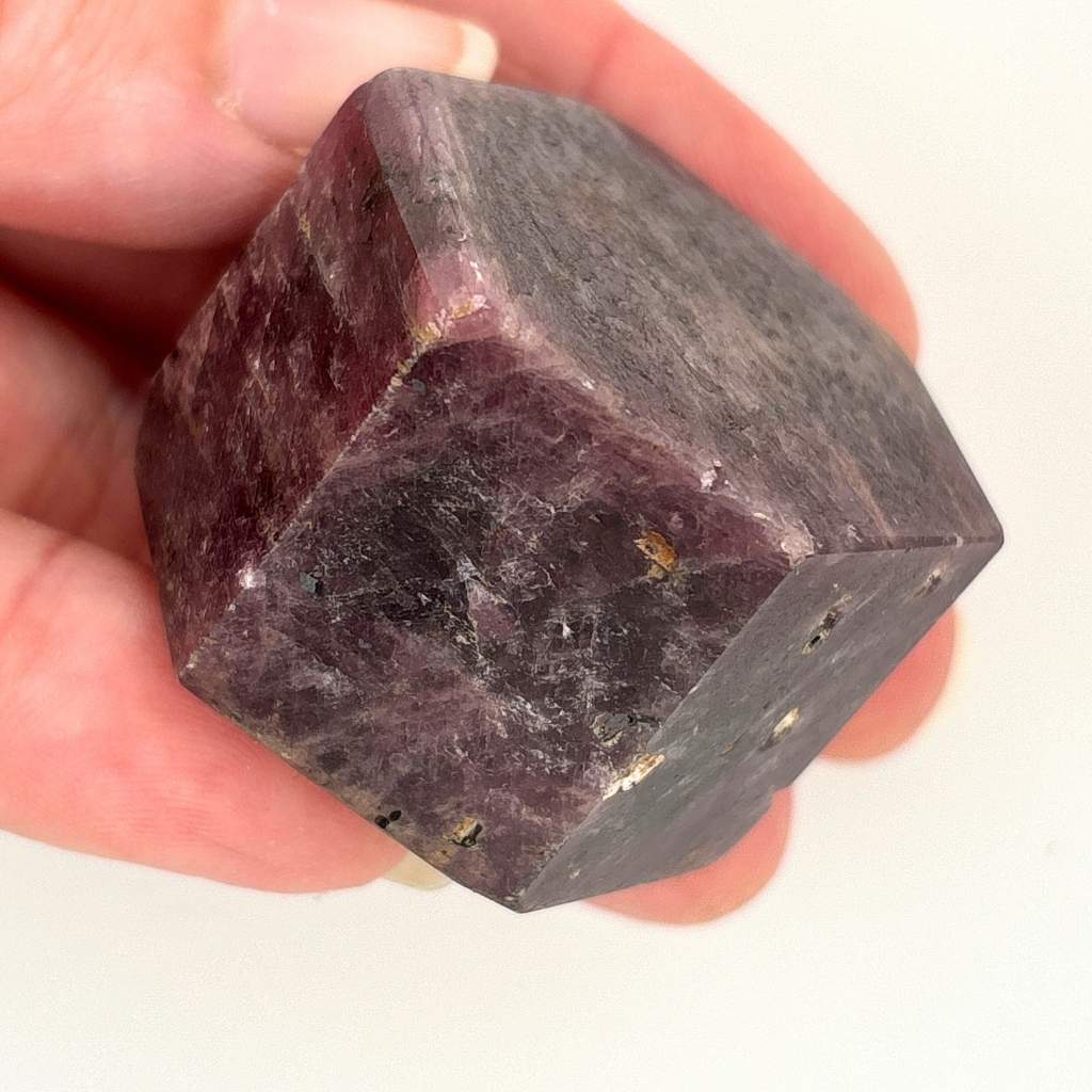 Natural Ruby Hexagonal Freeform Crystal in Deep Red and Purple Tones