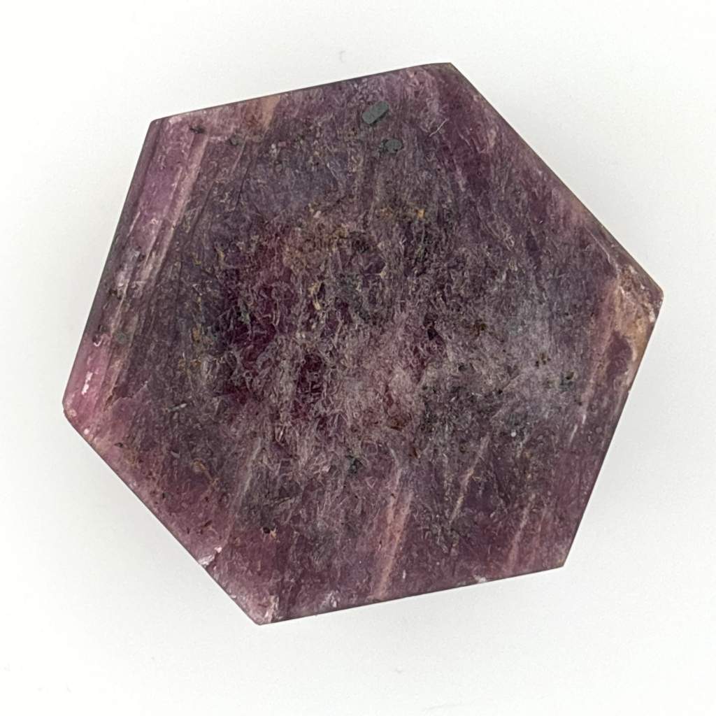 Natural Ruby Hexagonal Freeform Crystal in Deep Red and Purple Tones