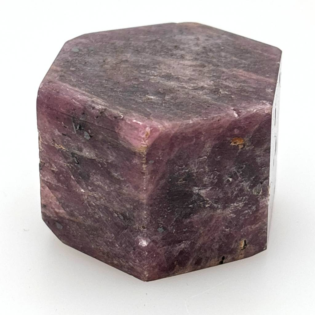 Natural Ruby Hexagonal Freeform Crystal in Deep Red and Purple Tones