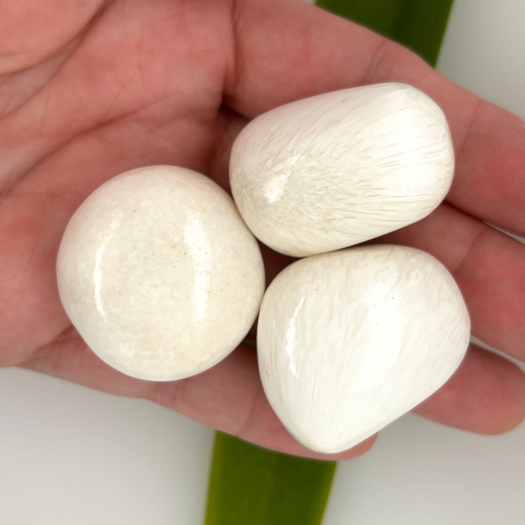scolecite tumbled stone white crystal