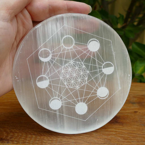 Selenite Charging Plate Engraved - Moon Phase