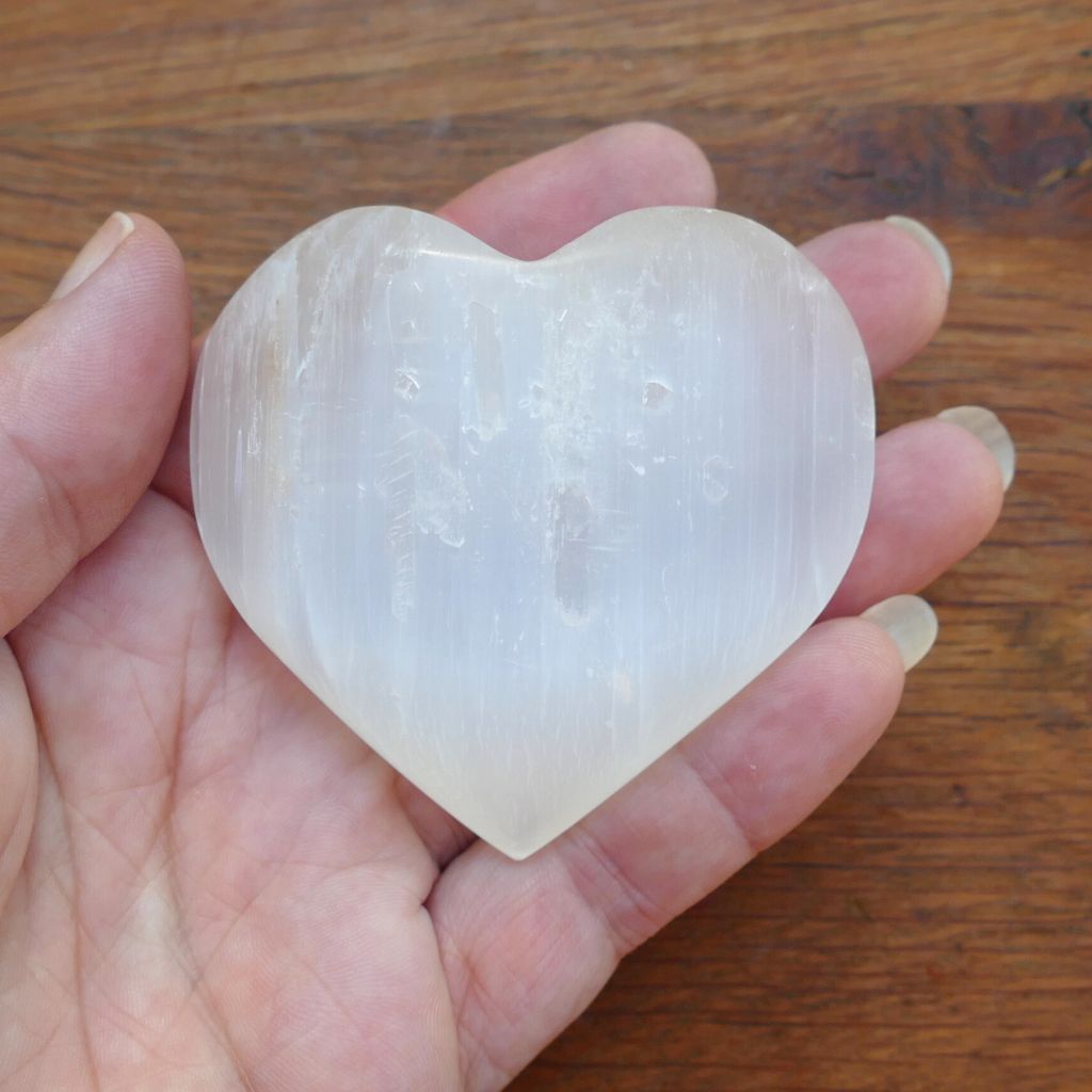 selenite heart engraved